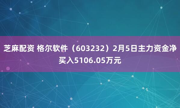 芝麻配资 格尔软件（603232）2月5日主力资金净买入5106.05万元